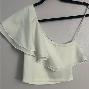 HYFVE White Asymmetrical Ruffled Crop Blouse